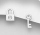 Sparkle by 7K - 925 Sterling Silver Key and Lock Push-Back Earrings, Decorated with Various Fine Austrian Crystal