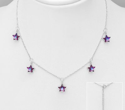 Şəkli böyütmək üçün tiklayın Sparkle by 7K - 925 Sterling Silver Necklace Featuring Star Decorated with Fine Austrian Crystal