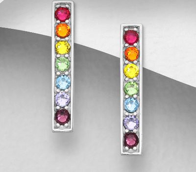 Şəkli böyütmək üçün tiklayın Sparkle by 7K - 925 Sterling Silver Bar Push-Back Earrings, Decorated with Various Fine Austrian Crystal, Crystal Colors may Vary.