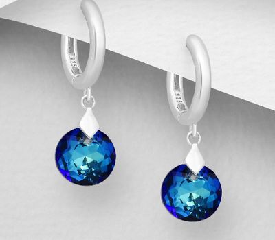 Şəkli böyütmək üçün tiklayın Sparkle by 7K - 925 Sterling Silver Hoop Earrings Decorated with Fine Austrian Crystal