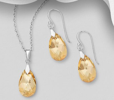 Şəkli böyütmək üçün tiklayın Sparkle by 7K - 925 Sterling Silver Hook Earrings and Pendant Decorated with Fine Austrian Crystals