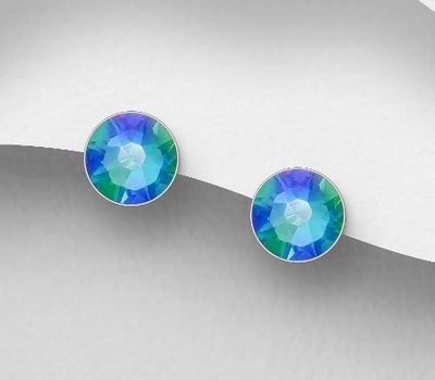 Şəkli böyütmək üçün tiklayın Sparkle by 7K - 925 Sterling Silver Push-Back Earrings Decorated with Fine Austrian Crystals