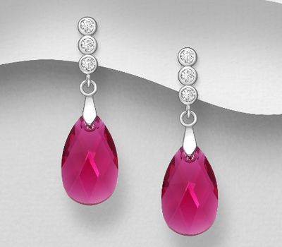 Şəkli böyütmək üçün tiklayın Sparkle by 7K - 925 Sterling Silver Push-Back Earrings Decorated with CZ Simulated Diamonds and Fine Austrian Crystals