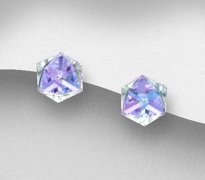 Şəkli böyütmək üçün tiklayın Sparkle by 7K - 925 Sterling Silver Push-Back Earrings Decorated with Fine Austrian Crystals