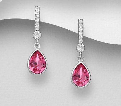 Sparkle by 7K - 925 Sterling Silver Push-Back Earrings Decorated with CZ Simulated Diamonds and Fine Austrian Crystals