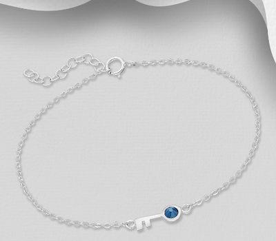 Şəkli böyütmək üçün tiklayın Sparkle by 7K - 925 Sterling Silver Key Bracelet, Decorated with Various Fine Austrian Crystal