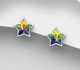 Sparkle by 7K - 925 Sterling Silver Star Push-Back Earrings Decorated with Fine Austrian Crystals