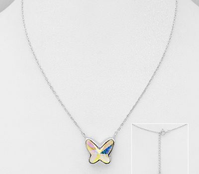 Sparkle by 7K - 925 Sterling Silver Butterfly Necklace Decorated with Fine Austrian Crystal
