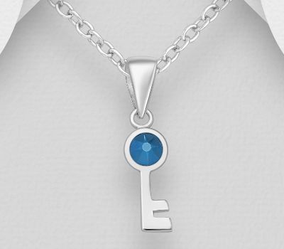 Sparkle by 7K - 925 Sterling Silver Key Pendant, Decorated with Various Fine Austrian Crystal