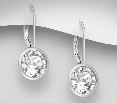 Sparkle by 7K - 925 Sterling Silver Lever Back Earrings Decorated with Fine Austrian Crystals