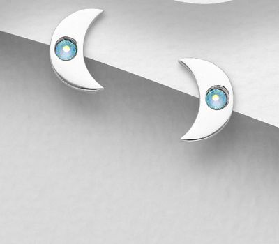 Malın səhifəsinə keç Sparkle by 7K - 925 Sterling Silver Moon Push-Back Earrings, Decorated with Fine Austrian Crystal