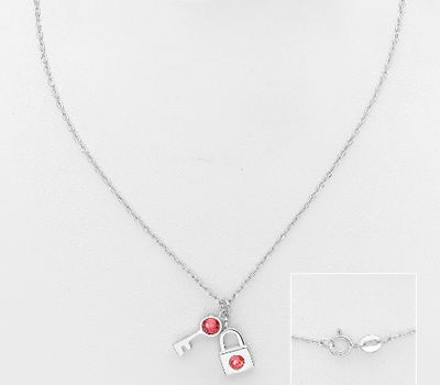 Şəkli böyütmək üçün tiklayın Sparkle by 7K - 925 Sterling Silver Key and Lock Necklace Decorated with Various Fine Austrian Crystal