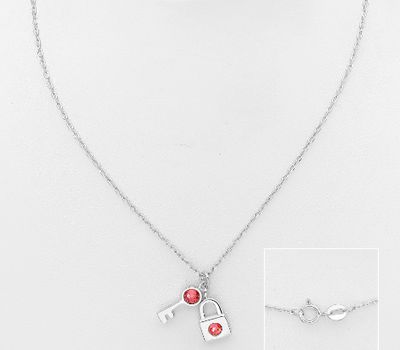 Sparkle by 7K - 925 Sterling Silver Key and Lock Necklace Decorated with Various Fine Austrian Crystal