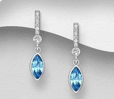Sparkle by 7K - 925 Sterling Silver Push-Back Earrings Decorated with CZ Simulated Diamonds and Fine Austrian Crystals