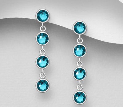 Sparkle by 7K - 925 Sterling Silver Dangle Push-Back Earrings Decorated with Fine Austrian Crystal