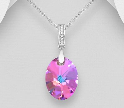 Şəkli böyütmək üçün tiklayın Sparkle by 7K - 925 Sterling Silver Oval Pendant, Decorated with CZ Simulated Diamonds and Various Fine Austrian Crystal