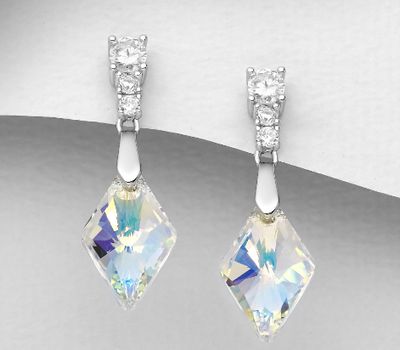 Sparkle by 7K - 925 Sterling Silver Push-Back Earrings Decorated with CZ Simulated and Fine Austrian Crystal