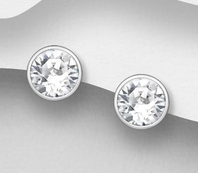 Şəkli böyütmək üçün tiklayın Sparkle by 7K - 925 Sterling Silver Push-Back Earrings Decorated with Fine Austrian Crystals