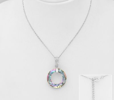 Sparkle by 7K - 925 Sterling Silver Circle Necklace Decorated with CZ Simulated Diamonds and Fine Austrian Crystal
