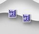 Sparkle by 7K - 925 Sterling Silver Square Push-Back Earrings Decorated with Fine Austrian Crystals
