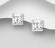 Sparkle by 7K - 925 Sterling Silver Square Push-Back Earrings Decorated with Fine Austrian Crystals