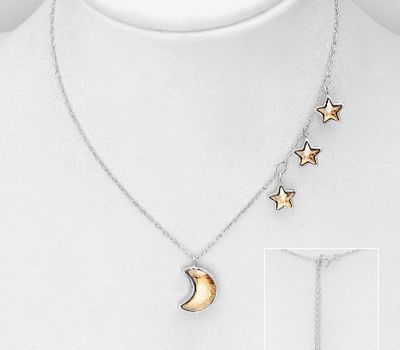 Sparkle by 7K - 925 Sterling Silver Necklace Featuring Moon and Star Decorated with Fine Austrian Crystal