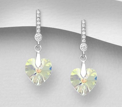 Sparkle by 7K - 925 Sterling Silver Heart Push-Back Earrings Decorated with CZ Simulated Diamonds and Fine Austrian Crystals