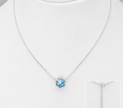 Sparkle by 7K - 925 Sterling Silver Hexagon Necklace, Decorated with Fine Austrian Crystal