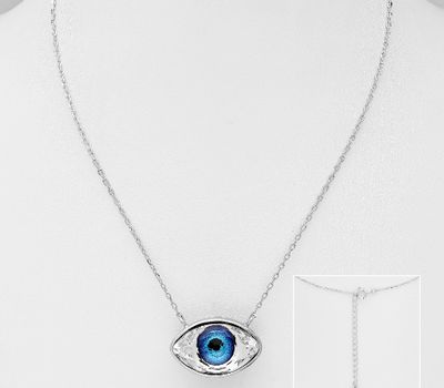 Sparkle by 7K - 925 Sterling Silver Evil Eye Necklace Decorated with Fine Austrian Crystal