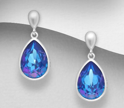 Sparkle by 7K - 925 Sterling Silver Push-Back Earrings Decorated with Verifiable Fine Austrian Crystal