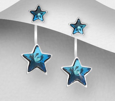 Şəkli böyütmək üçün tiklayın Sparkle by 7K - 925 Sterling Silver Star Push-Back Earrings Decorated with Fine Austrian Crystals