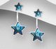 Sparkle by 7K - 925 Sterling Silver Star Push-Back Earrings Decorated with Fine Austrian Crystals