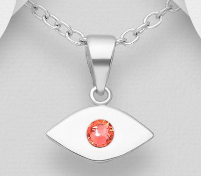 Şəkli böyütmək üçün tiklayın Sparkle by 7K - 925 Sterling Silver Eye Pendant, Decorated with Various Fine Austrian Crystal