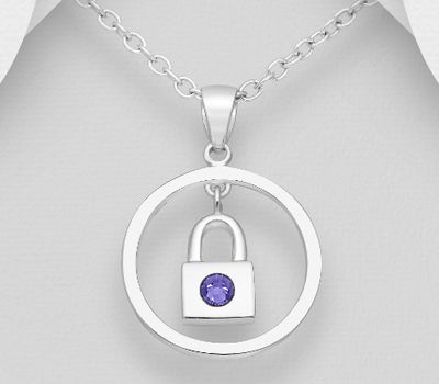 Şəkli böyütmək üçün tiklayın Sparkle by 7K - 925 Sterling Silver Circle Lock Pendant, Decorated with Various Fine Austrian Crystals