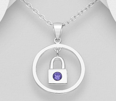 Sparkle by 7K - 925 Sterling Silver Circle Lock Pendant, Decorated with Various Fine Austrian Crystals