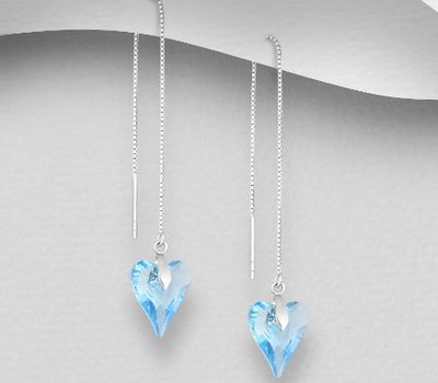 Şəkli böyütmək üçün tiklayın Sparkle by 7K - 925 Sterling Silver Heart Threader Earrings Decorated with Fine Austrian Crystals