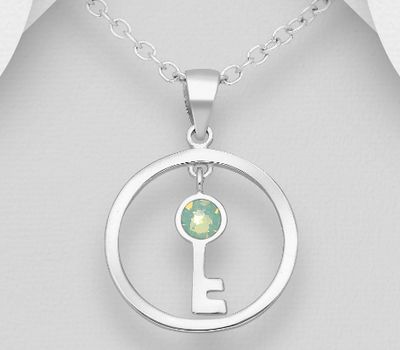 Sparkle by 7K -925 Sterling Silver Circle Key Pendant, Decorated with Various Fine Austrian Crystals