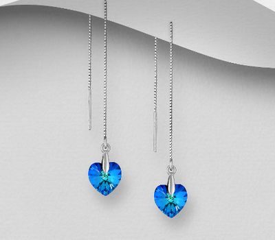 Şəkli böyütmək üçün tiklayın Sparkle by 7K - 925 Sterling Silver Heart Threader Earrings Decorated with Fine Austrian Crystal
