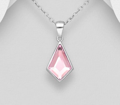 Sparkle by 7K - 925 Sterling Silver Rhombus Pendant Decorated with Fine Austrian Crystal