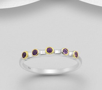 ADIORE JEWELS - 925 Sterling Silver Ring Decorated with Amethysts, Plated with 3 Micron 22K Yellow and White Rhodium
