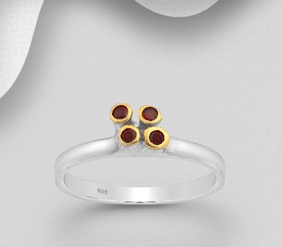 ADIORE JEWELS - 925 Sterling Silver Ring Decorated with Garnets, Plated with 3 Micron 22K Yellow Gold and White Rhodium