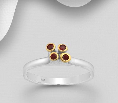 Şəkli böyütmək üçün tiklayın ADIORE JEWELS - 925 Sterling Silver Ring Decorated with Garnets, Plated with 3 Micron 22K Yellow Gold and White Rhodium