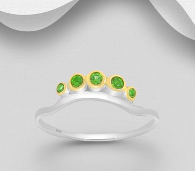 Şəkli böyütmək üçün tiklayın ADIORE JEWELS - 925 Sterling Silver Ring, Decorated with Chrome Diopsides, Plated with 3 Micron 22K Yellow Gold and White Rhodium