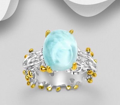 Şəkli böyütmək üçün tiklayın ADIORE JEWELS - 925 Sterling Silver Ring, Decorated with Larimar, Plated with 3 Micron 22K Yellow Gold