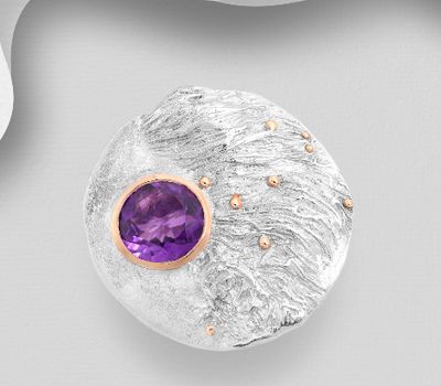 Şəkli böyütmək üçün tiklayın ADIORE JEWELS - 925 Sterling Silver Solitaire Ring, Decorated with Amethyst, Plated with 3 Micron 22K Yellow Gold