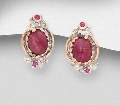 ADIORE JEWELS - 925 Sterling SIlver Push-Back Earrings Decorated with Ruby and Rhodolites, Plated with 3 Micron 22K Yellow Rose Gold and White Rhodium