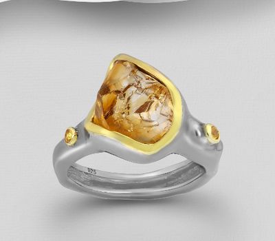 ADIORE JEWELS - 925 Sterling Silver Ring Decorated with Yellow Sapphires and Citrine, Plated with 3 Micron 22K Yellow Gold and Grey Ruthenium
