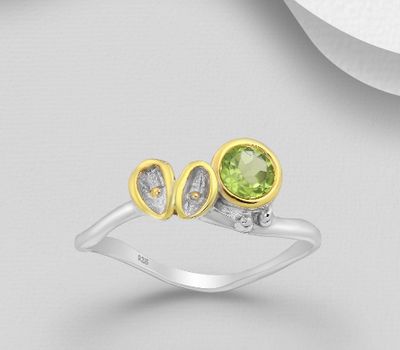 ADIORE JEWELS - 925 Sterling Silver Ring Decorated with Peridots, Plated with 3 Micron 22K Yellow Gold and White Rhodium