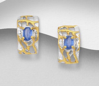 Şəkli böyütmək üçün tiklayın ADIORE JEWELS - 925 Sterling Silver Push-Back Earrings, Decorated with Blue Kyanite, Plated with 3 Micron 22K Yellow Gold and White Rhodium