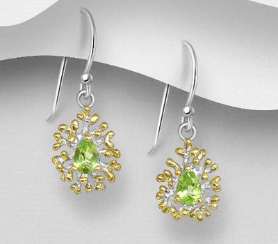 ADIORE JEWELS - 925 Sterling Silver Hook Earrings, Decorated with Peridot, Plated with 3 Micron 22K Yellow Gold